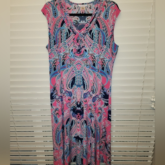 Allison Daley Bright Pink Blue Paisley Sleeveless Dress  size 14 - Picture 1 of 6
